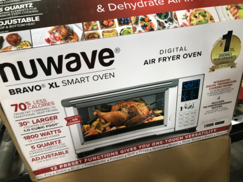 Photo 2 of Nuwave Bravo XL Air Fryer Toaster Smart Oven, 12-in-1 Countertop Grill/Griddle Combo, 30-Qt Capacity, 50F-500F adjustable in precise 5F increments. Integrated Thermometer, Linear T Technology