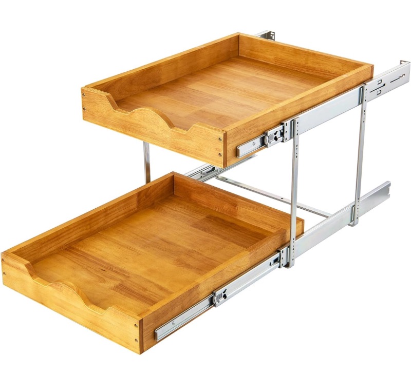 Photo 1 of 2 Tier Pull Out Cabinet Organizer (14" W x 21" D) Double Tier Slide Out Wood Drawer Under Cabinet Storage And Organization