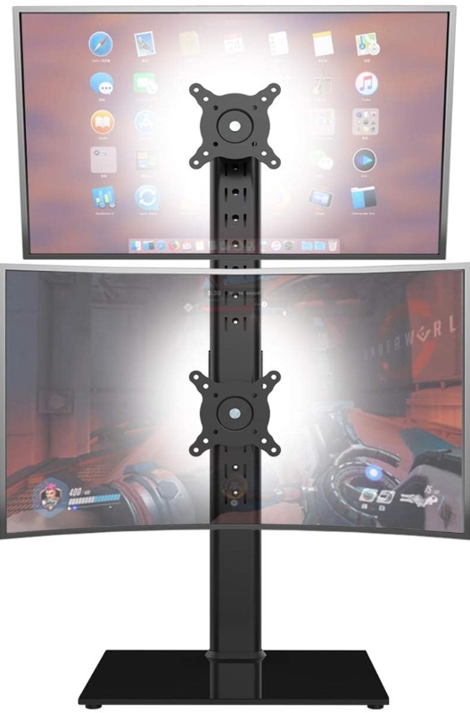 Photo 1 of Dual Monitor Stand - Vertical Stack Screen Free-Standing Monitor Riser Fits Two 13 to 34 Inch Screen with Swivel, Tilt, Height Adjustable, Holds One (1) Screen Up to 44Lbs