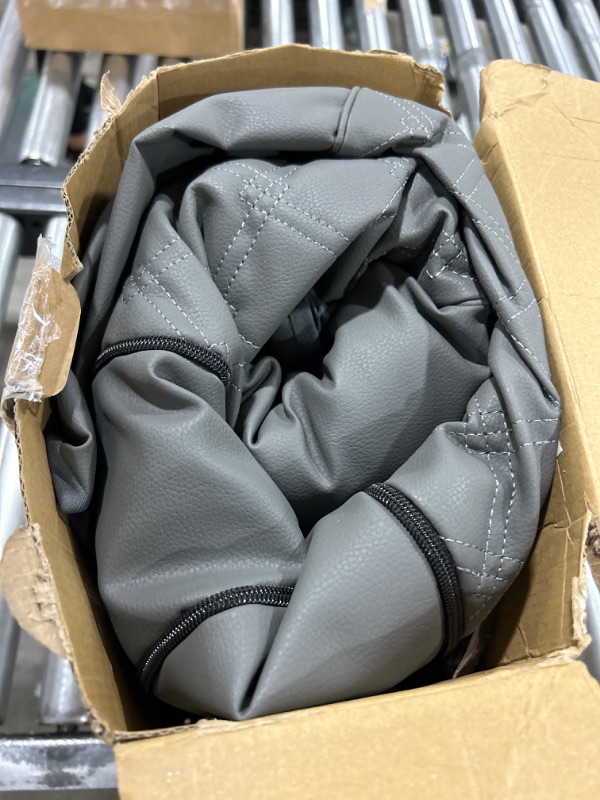 Photo 1 of CAROMOP Luxury Leather Car Seat Covers Full Set-Waterproof Seat Protectors with Split Bench Seat Covers for Cars-Universal Cars Interior Covers for Sedans, SUVs, Pick-up Trucks(Gray/Gray Line) Gray Full Set