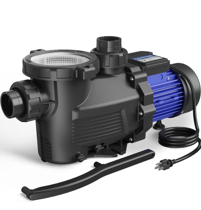 Photo 1 of AQUASTRONG 1HP In/Above Ground Single Speed Pool Pump, 115V, 8100GPH, High Flow, Powerful Self Primming Swimming Pool Pumps with Filter Basket