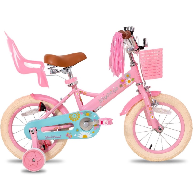Photo 1 of JOYSTAR Little Miss Kids Bike for 2-9 Years Girls 12 14 16 18 Inch Princess Girls Bike with Training Wheels Doll Seat Bike Streamers Toddler Girl Bikes, Kids' Bicycle, Blue Pink White
