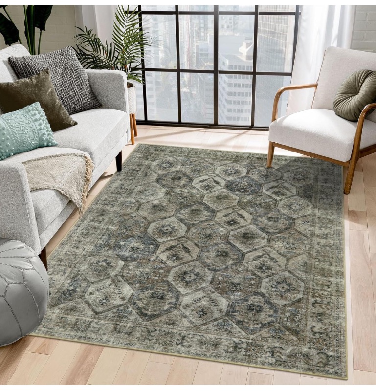 Photo 1 of Lahome 5x7 Area Rugs 5 x 7 Dining Room Rugs for Under Table Large Washable Dining Room Rug,Moroccan Trellis Non Slip Non Shedding Indoor Carpet for Living Room Bedroom,Antique/Moss
