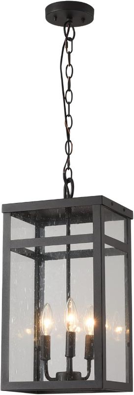 Photo 1 of Limited-time deal: Smeike Large Outdoor Indoor Pendant Light 3-Light, Modern Outside Chandelier, Black Exterior Hanging Fixture Ceiling Mount with Seeded Glass Shade for Front Porch Entrance Foyer