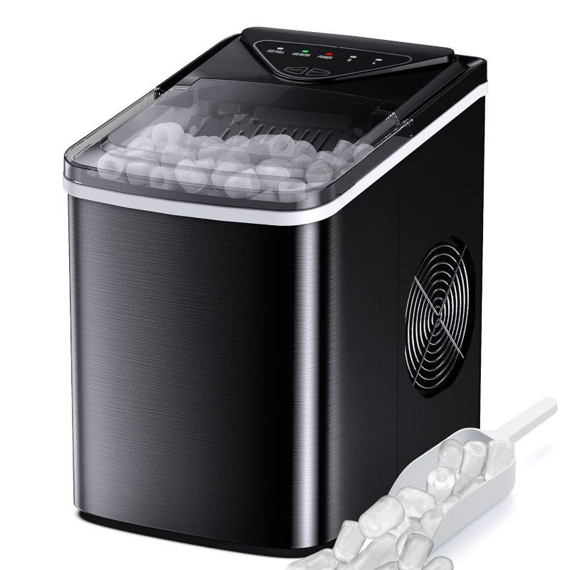 Photo 1 of FZF Ice Makers Countertop, Self-Cleaning Function, Portable Electric Ice Cube Maker Machine, 9 Ice Ready in 6 Mins, 26lbs 24Hrs with Ice Bags and Scoop Basket for Home Bar Camping, Stainless Steel