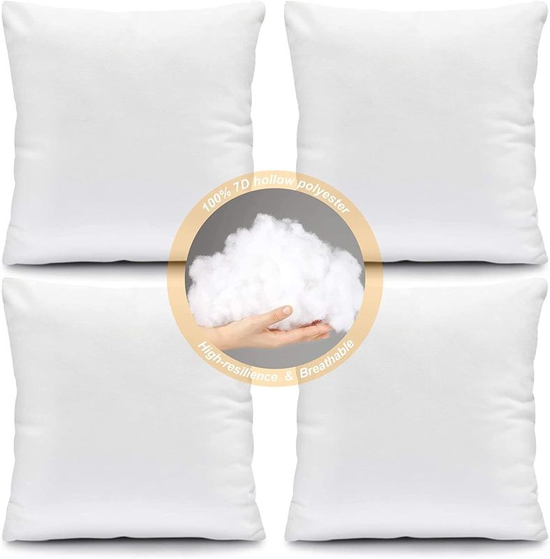 Photo 1 of Fixwal 24x24 Inch Pillow Inserts Set of 4, White Polyester Indoor Decorative Pillow Inserts, Square Form Pillow Stuffer for Bed Couch Car 