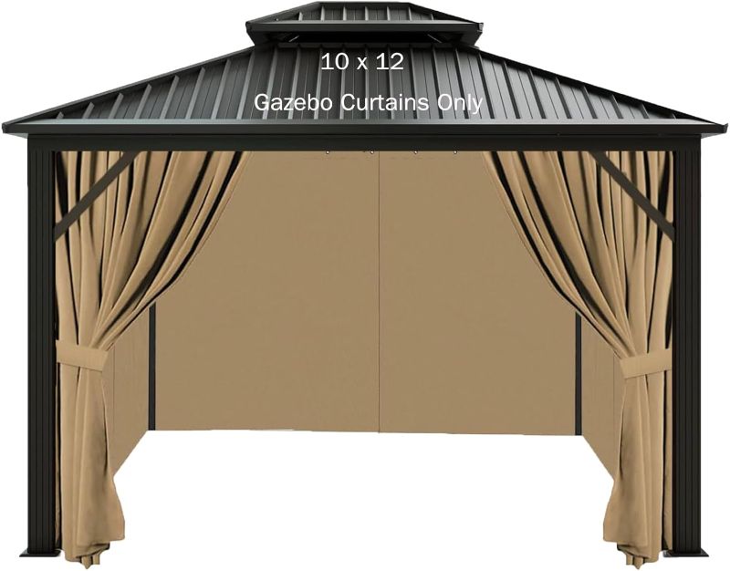 Photo 1 of slashome 10'x12' Gazebo Curtains Outdoor Waterproof, Khaki Universal Replacement Curtain 4-Panels, Sidewalls with Zipper for Garden, Patio, Yard (Only Curtains)
