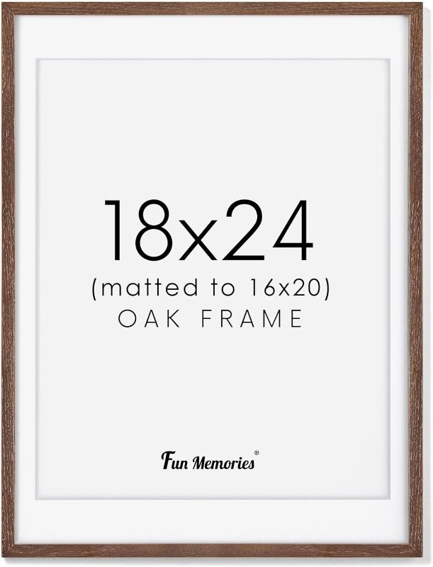 Photo 1 of 18x24 Wood Frame, Natural Solid Oak Wood Poster Frame 24 x 18 with Tempered Glass, Wood Picture Frame 18 x 24 for Posters, 18"x24" Matted Frame for 16x20 Picture, Walnut Color 
