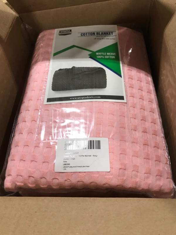 Photo 2 of Utopia Bedding Cotton Waffle Blanket 300 GSM (Pink - 90x108 Inches) Soft Lightweight Breathable Bed Blanket King Size Layering Any Bed for All Season Pink King