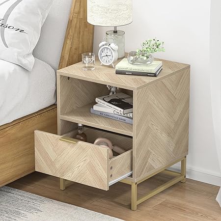 Photo 1 of Anmytek Modern Nightstand for Bedroom, 2 Drawer Nightstand Square Bedside Table End Table with Storage for Bedroom, Sofa Side Table 2 Drawer Nightstand, Natural Oak, H0103