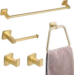 Photo 1 of Ntipox Brushed Gold Bathroom Hardware Accessories Set 5 Pieces,Towel Bar Set, Includes 24 in Hand Towel Bar, Towel Ring,Toilet Paper Holder, Bathroom Towel Rack Set Gold 
