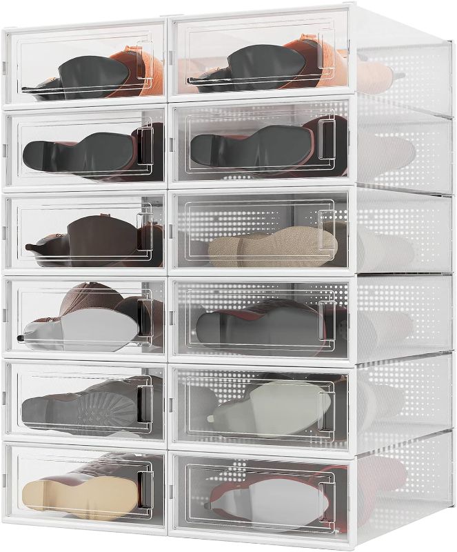 Photo 1 of PARANTA 12-Piece Boot Shoe Storage Box, Stackable Clear Plastic Shoe Organizer, with Clear Door For Storing Women Shoes 20.5" x 12.5" x 5.5" 