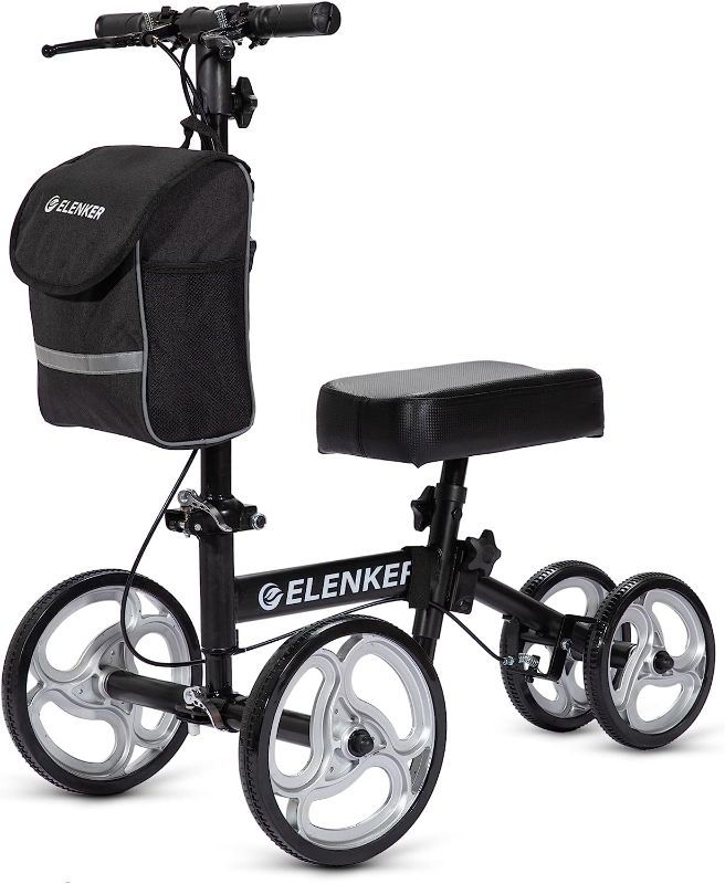 Photo 1 of ELENKER Steerable Knee Walker with 10" Front Wheels Deluxe Medical Scooter for Foot Injuries Compact Crutches Alternative Black 