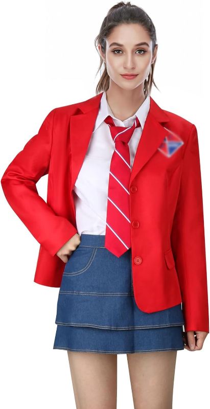 Photo 1 of Nonnyer Women Costume Outfit School Uniform Shirt Jacket Skirt Tie Set Halloween Cosplay Red Suit (Women, Large) Women Large