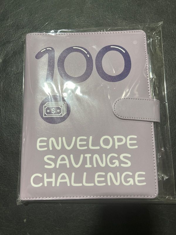 Photo 2 of 100 Envelopes Money Saving Challenge, 2023 PU Leather 100 Envelope Challenge Binder, Easy and Funny Way to Save $5,050 Budget Planner, 100-Day Envelope Challenge Kit Money Saving Binder Leather-Purple