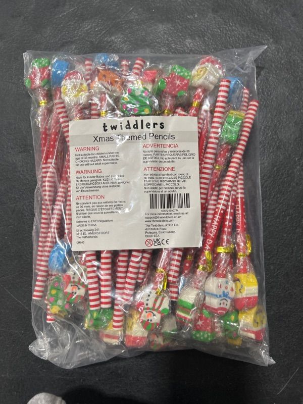 Photo 2 of THE TWIDDLERS 50 Christmas Pencils with Eraser Toppers - Xmas Stocking Stuffers