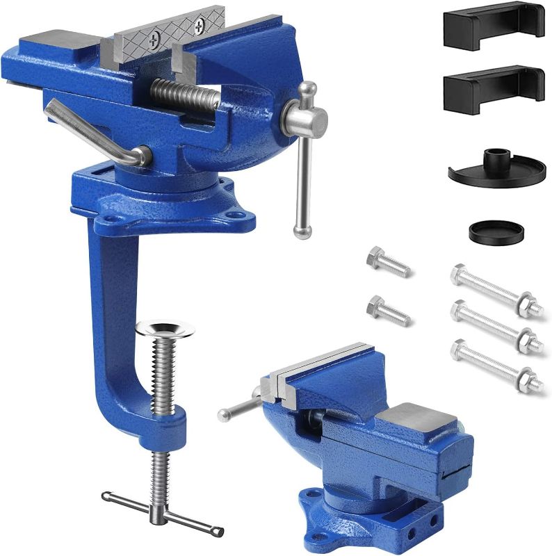 Photo 1 of Bench Vise Dual-Purpose Combined Bench Clamp, Heavy Duty Table Vise with Swivel Base for Woodworking, Cutting Conduit, Drilling, Metalworking(3'')
