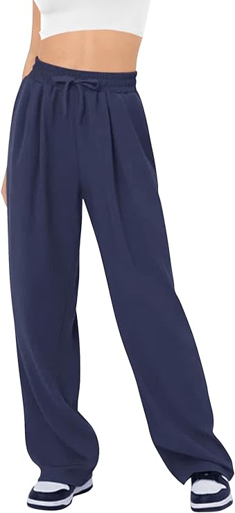 Photo 1 of M  Womens Wide Leg Sweatpants High Waist Casual Yoga Pants Comfy Lightweight Sweat Pants with Pockets
