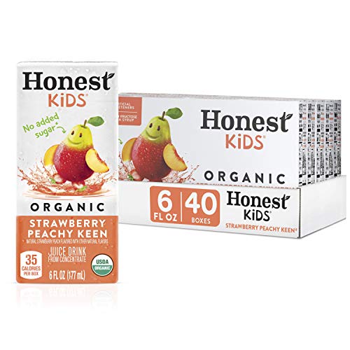 Photo 1 of Honest Kids Strawberry Peachy, Organic Juice Drink, 6 Fl Oz Juice Boxes, Pack of 40, Strawberry Peach, 6 Fl Oz (Pack of 40)
