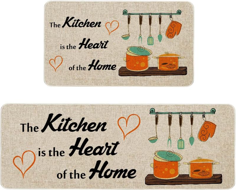 Photo 1 of The Kitchen is The Heart of The Home Kitchen Mats Set of 2, Non-Slip Rubber Back Kitchen Rugs, Seasonal Holiday Cooking Sets Washable Floor Mat for Home Kitchen Decor - 17x29 and 17x47 Inch