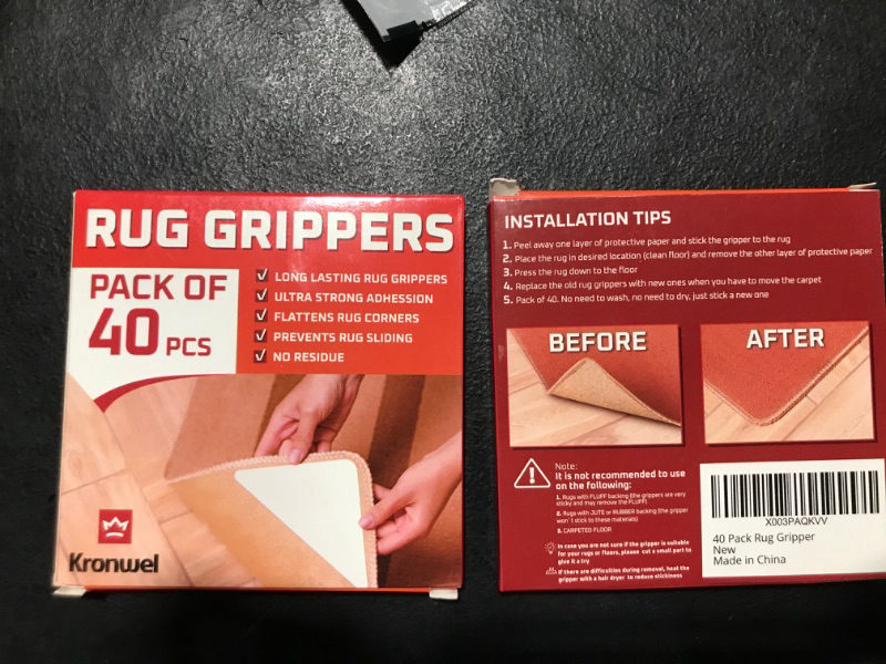 Photo 2 of (2) 40 Packs Rug Corners Grippers for Hardwood Floors, Wood Floor, Carpet, Laminate, Area Rugs on Tile - Rug Stickers - Rug Pads - Rug Tape - Double Sided Rug Tape - No Slip Rug Grip - Anti Slip Rug Grips 