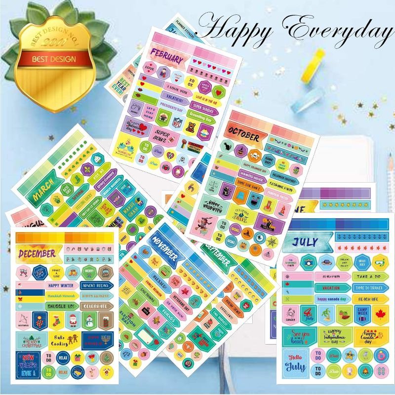Photo 1 of Calendar Stickers for Kids and Adults, Planner Stickers Personalizing Journal, Planner, or Scrapbook, Happy Planner Stickers for Daily and Monthly Planning 480pcs (2 PACKS)