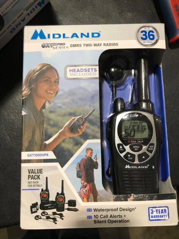 Photo 2 of Midland 50 Channel Waterproof GMRS Two-Way Radio - Long Range Walkie Talkie with 142 Privacy Codes, SOS Siren, and NOAA Weather Alerts and Weather Scan (Black/Silver, Pair Pack) Pair Pack - Black/Silver