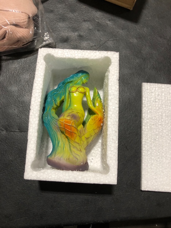 Photo 1 of Animal Table Lamp Series, Retro Table Lamp, Stained Glass Wolf Horse Lion Elephant Dragon Dolphin Cat Owl Turtle Bedside Lamp Night Light, Tabletop Home Bedroom Decoration (Merman)