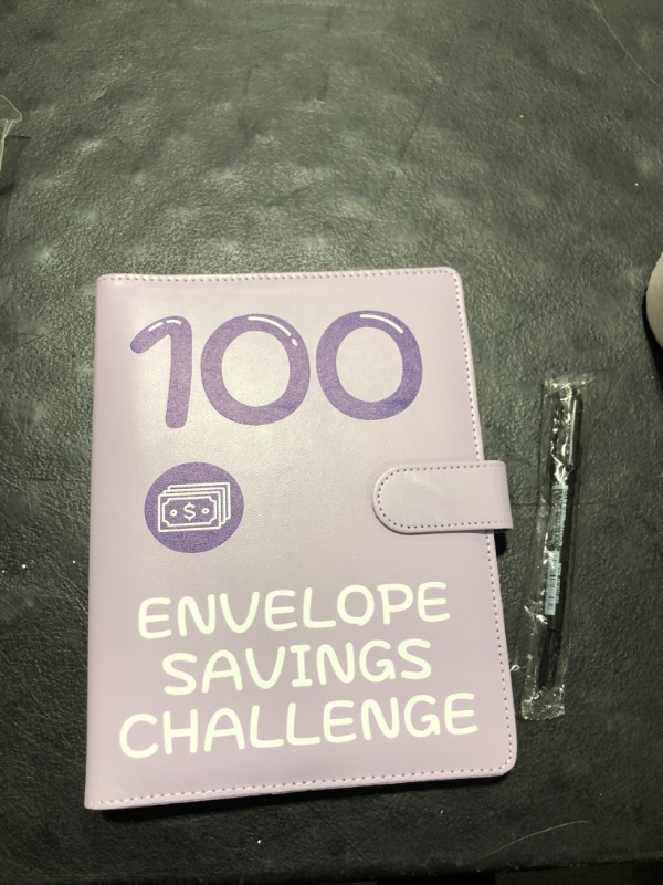 Photo 2 of 100 Envelopes Money Saving Challenge, 2023 PU Leather 100 Envelope Challenge Binder, Easy and Funny Way to Save $5,050 Budget Planner, 100-Day Envelope Challenge Kit Money Saving Binder Leather-Purple