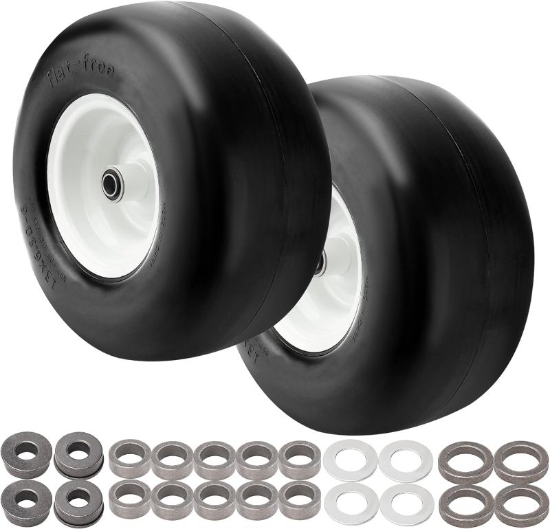 Photo 1 of 13x6.50-6 Flat Free Tires for Zero Turn Lawn Mower - Solid Zero Turn Mower Tires Replacement with 3/4" Bearing, 4"-6.5" Centered Hub(2 Pcs)
