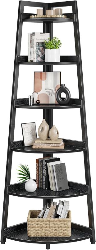Photo 1 of Rolanstar Corner Shelf, 6 Tier Corner Bookshelf, 70.9" Tall Display Organizer Storage Stand, Multipurpose Shelving Unit Ladder Shelf for Living Room, Home Office, Small Space, Black
