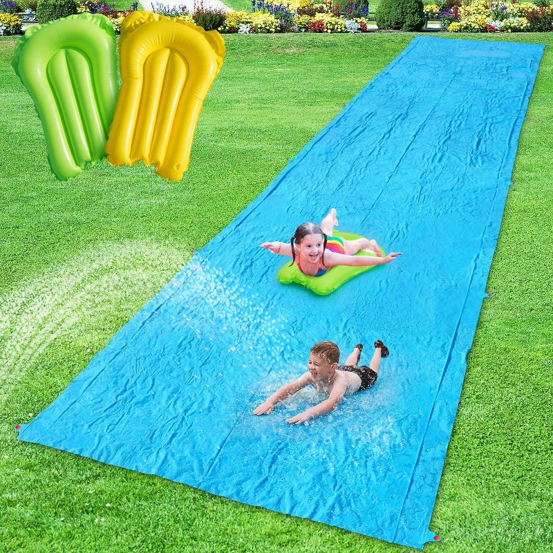 Photo 1 of 40FT Slip Lawn Water Slide, Giant Slip, Splash and Slide for Kids Teens and Adults - Summer Slip Water and Slides Heavy Duty for Outdoor Backyard Lawn Summer Party with 14 Stakes and 2 Bodyboards
