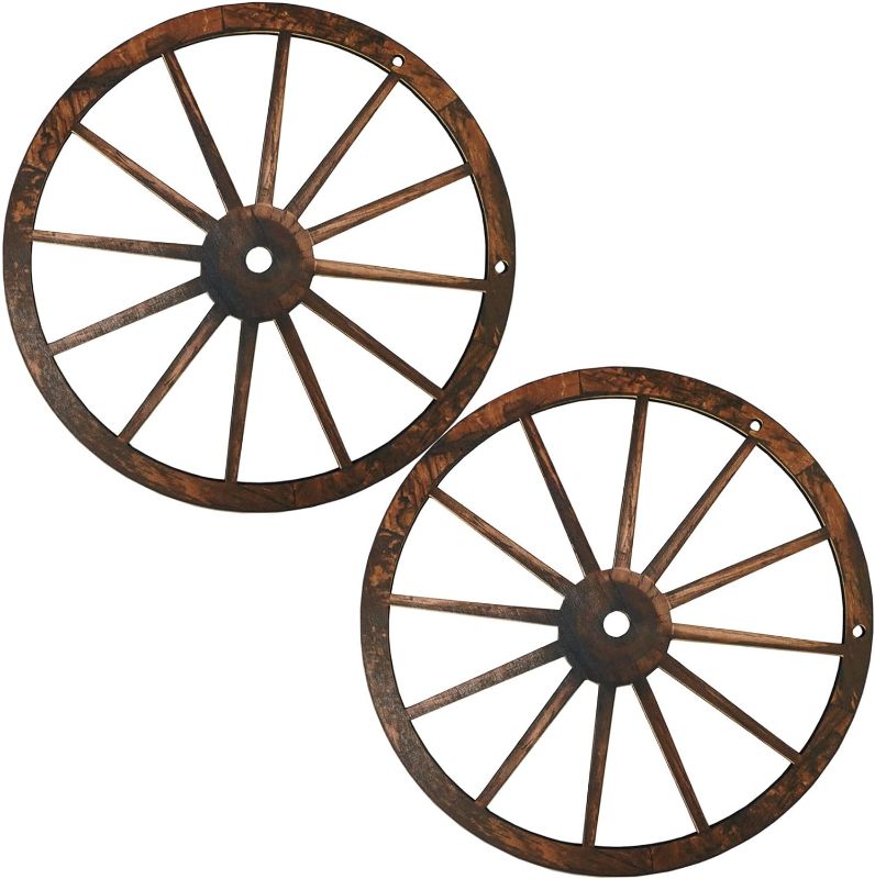 Photo 1 of 2PCS 12" Wooden Wagon Wheel, Vintage Wooden Wheel Hanging on Wall