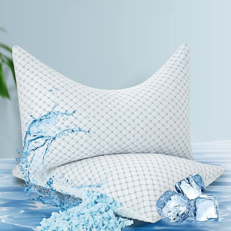 Photo 1 of KHHMNB (2023 Upgrade) Side Sleeper Pillow for Neck and Shoulder Pain, Cooling Pillow with Two Sides of Specially Designed-One Side Ice Silk, One Side Rayon, King Size Set of 2
