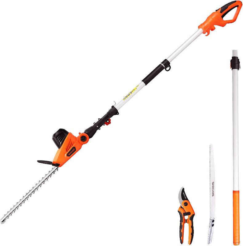 Photo 1 of GARCARE Electric Hedge Trimmers, Corded 4.8A Pole Hedge Trimmer Set with 18 inch Laser Cut Blade
