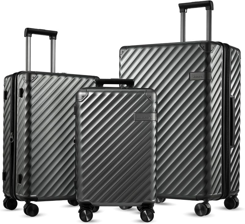 Photo 1 of LUGGEX 3 Piece Luggage Sets with Spinner Wheels - 100% Polycarbonate Expandable Hard Suitcases with Wheels - Travel Luggage TSA Approve (Black, 20/24/28)

