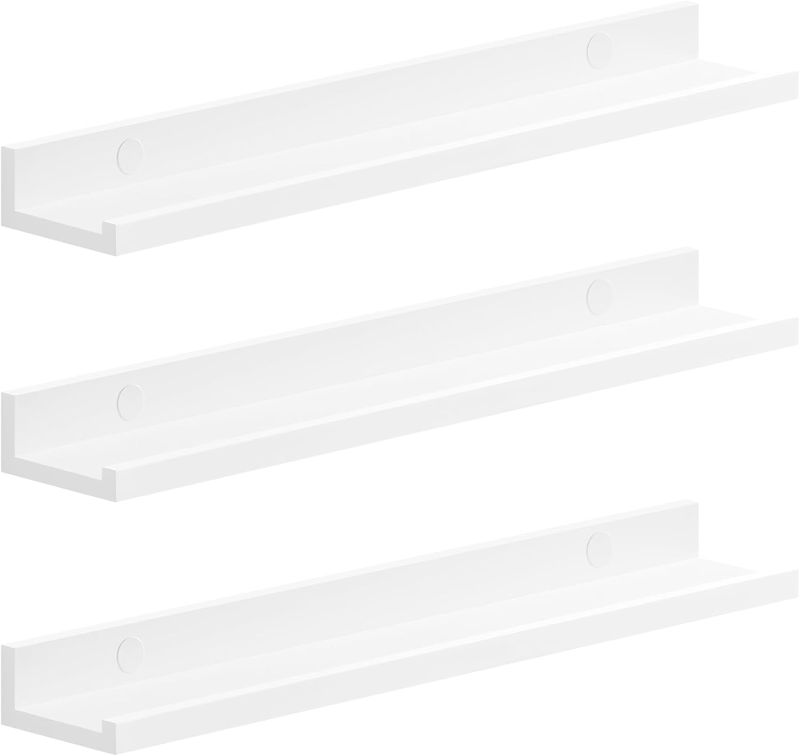 Photo 1 of SONGMICS Floating Shelves, Set of 3 Wall Shelves, 23.6-Inch Wide, for Photo Frames and Trinkets, for Living Room, Home Office, Kitchen, Bathroom, White 
