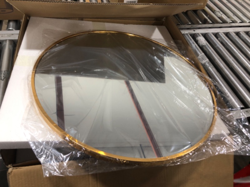 Photo 1 of Amgngala Gold Round Mirror 24 Inch, Wall Mirrors with Hooks and Metal Framed, Round Wall Mirror for Bathroom, Bedroom, Entryway, Living Room, Vanity Room and Modern Decor Gold 24"