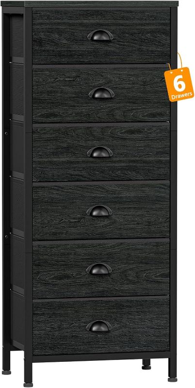 Photo 1 of Furnulem Tall Dresser with 6 Drawers,Vertical Bedside End Table and Chest for Bedroom, Black Furniture with Fabric Drawer Nightstand Organizer Unit in Living Room,Closet,Entryway,Hallyway
