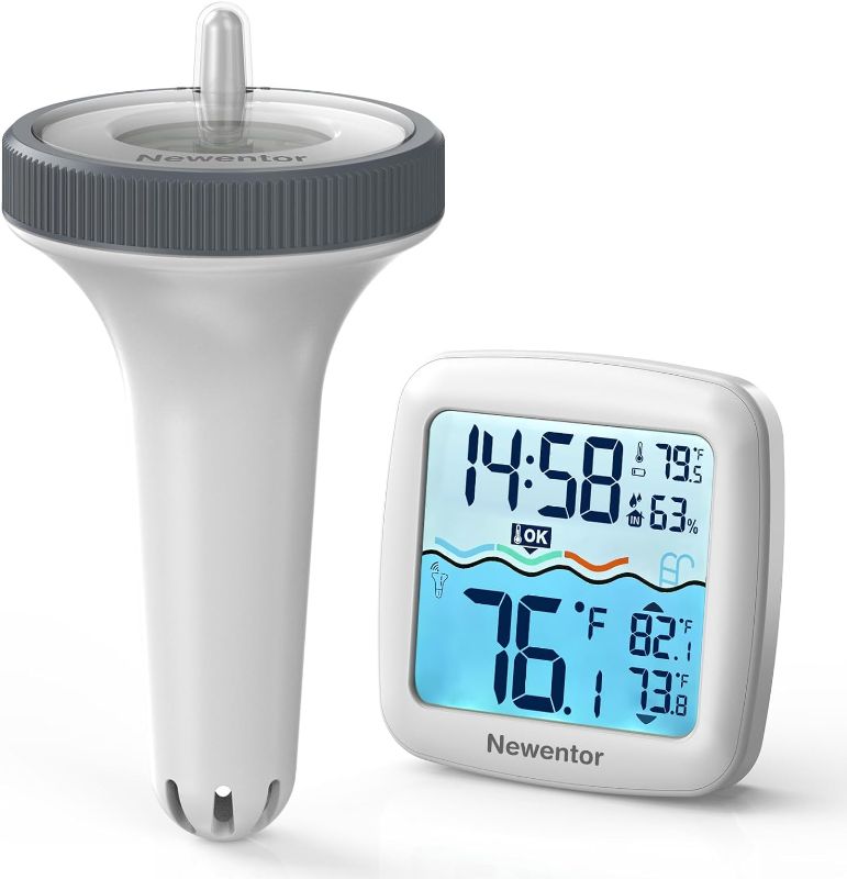 Photo 1 of Newentor Pool Thermometer Floating Easy Read, Digital Pool Temperature Thermometers Wireless, Water Temp Gauge and Indoor Monitor, Floating Thermometer for Ice Bath/Hot Tub/Fish Tank, 328ft
