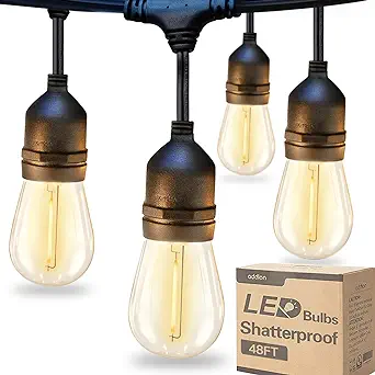 Photo 1 of addlon 48FT Remote Upgraded Outdoor String Lights, 3 Color Patio Lights Dimmable & Timer Waterproof with 15 Shatterproof LED Bulbs, Weatherproof Strand, Commercial Grade for Backyard Porch Gazebo