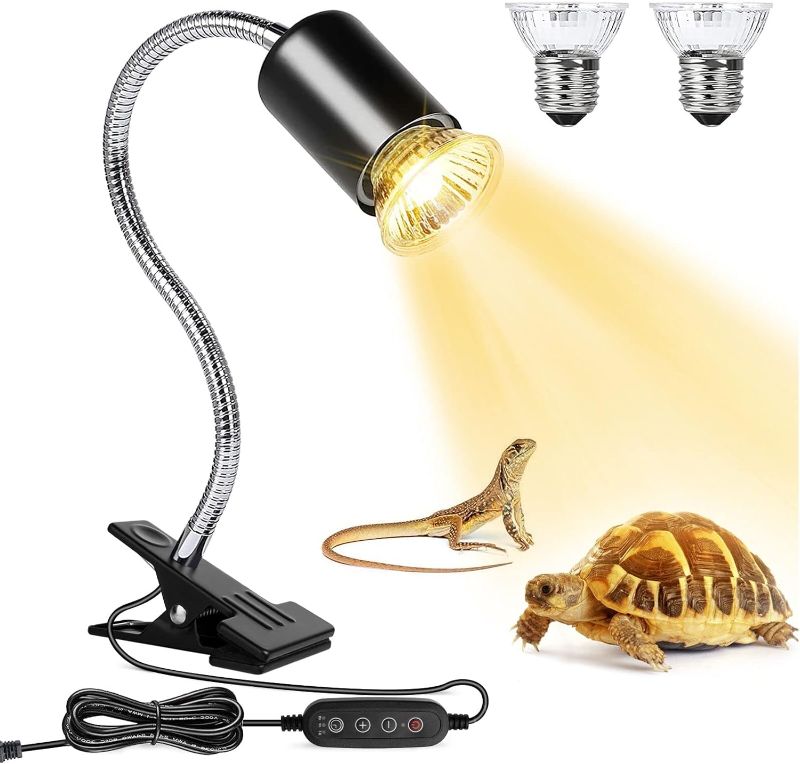 Photo 1 of Buddypuppy Reptile Heat Lamp, Double-Head Reptile Light Timer, UVA UVB Reptile Light with Clamp for Tortoise, Leopard Gecko, Bearded Dragon, Lizards and More, E26/27 Base with 3 Bulbs