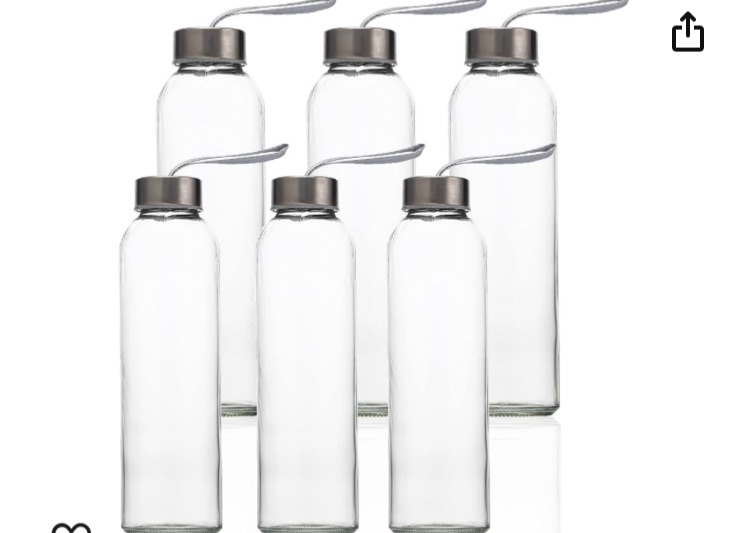 Photo 1 of SureSave Glass Water Bottles with Stainless Steel Lids and Sleeves | 18 Oz Reusable Glass Bottles with Carrying Loop for Eco-Friendly Travel Drinks and Beverages (6 Pack)
