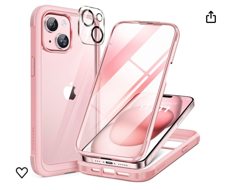 Photo 1 of Miracase Glass Series Designed for iPhone 15 Plus Case 6.7',Full-Body Military Drop Proof 15 Plus Phone Case Cover with Built-in 9H Tempered Glass Screen Protector,Pink