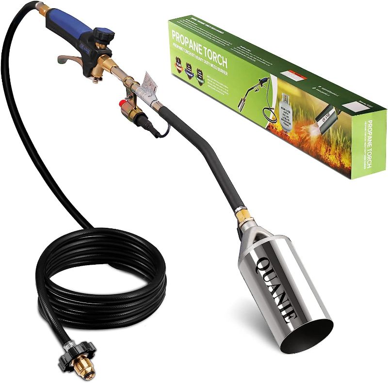 Photo 1 of Propane Torch Burner Weed Torch High Output 1,200,000 BTU with 10FT Hose,Heavy Duty Blow Torch with Flame Control and Turbo Trigger Push Button Igniter,Flamethrower for Garden Wood Ice Snow Road (Blue
