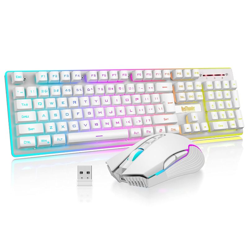Photo 1 of RedThunder K10 Wireless Gaming Keyboard and Mouse Combo, LED Backlit Rechargeable 3800mAh Battery, Mechanical Feel Anti-ghosting Keyboard + 7D 3200DPI Mice for PC Gamer (White)
