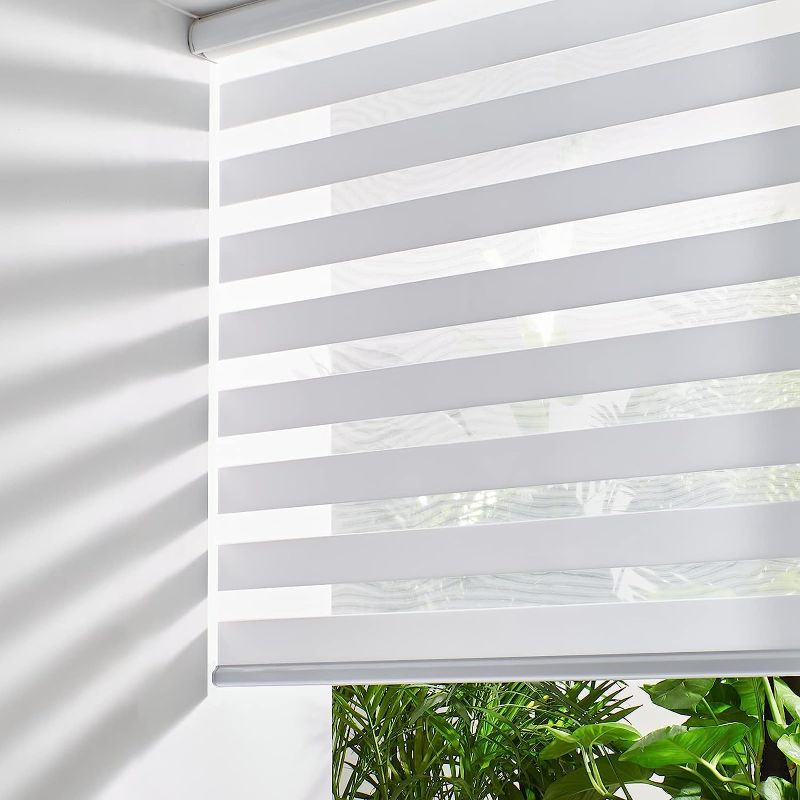 Photo 1 of  Cordless Zebra Blinds for Windows Free-Stop Roller Windows Shades (34" W X 72" H, White) Dual Layer Light Control for Day and Night, Light Filtering Sheer Shades for Home, Easy to Install
