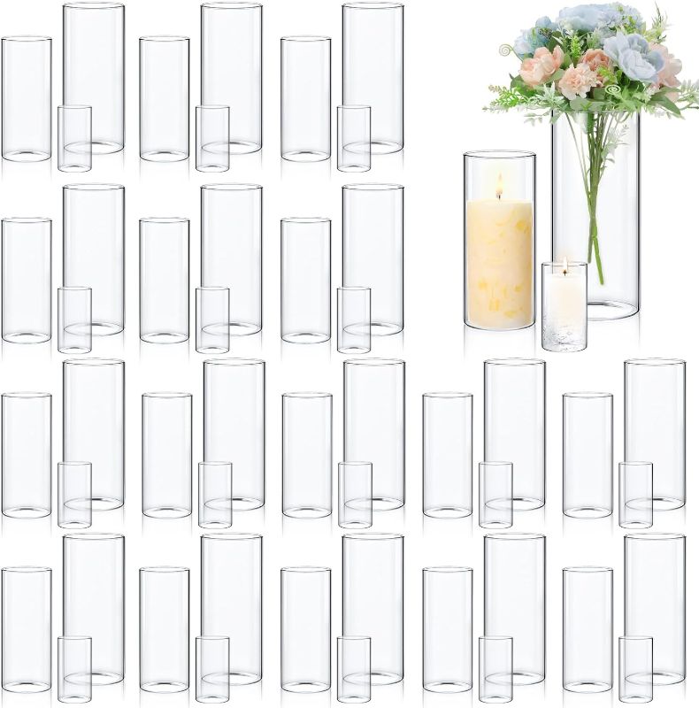 Photo 1 of 48 Pcs Glass Cylinder Vase Bulk Clear Different Sizes Candle Holder Decorative Centerpiece for Wedding Reception Home Flowers Modern Serene Spaces Living Glass Vases (4'', 6'', 8'' High)

