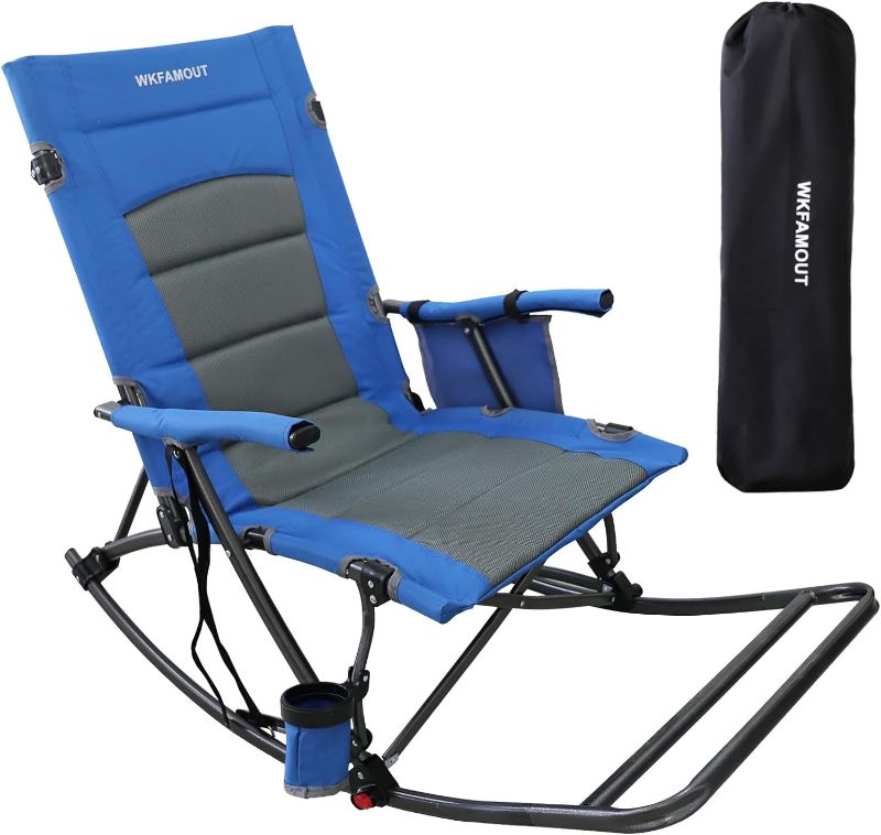 Photo 1 of WKFAMOUT Folding Rocking Camping Chair with Foot Rest Portable Oversized Padded Rocking Chair for Outdoor Camp, Garden, Lawn, Heavy Duty for Adults Supports 300lbs
