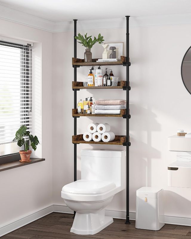 Photo 1 of ALLZONE Over The Toilet Storage, 4-Tier Wood Bathroom Shelf Organizer, Adjustable Above Toilet Storage Cabinet, Floor to Ceiling Space Saver Rack Behind Toilet, 92” to 116” Height, Black